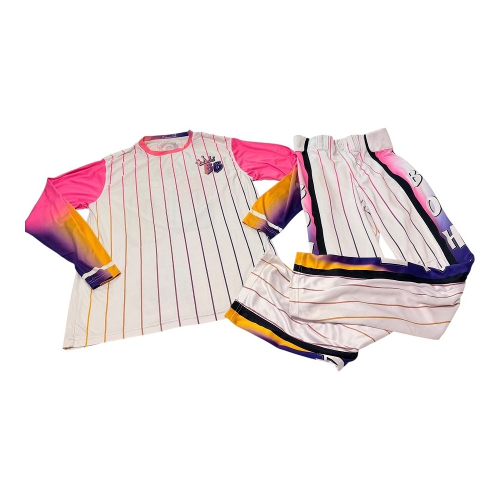 Custom BB Softball Uniform Set Pink Purple Jersey Pants 32/34 Adult M